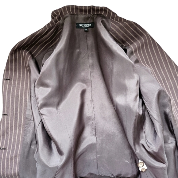 Vintage Holt Renfrew brown pinstripe skirt and pant suit set linen blend size 12 - Picture 6 of 16
